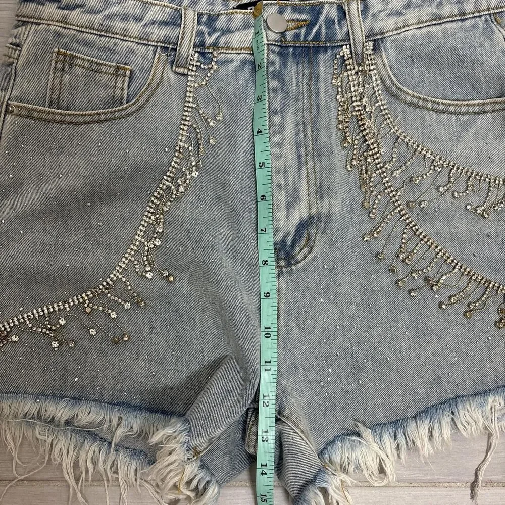 Blue B womens size L distressed shorts rhinestone chains fairygrunge Rock babe